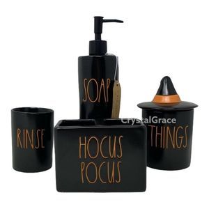 Rae Dunn Halloween Bathroom Set Hocus Pocus Soap Rinse Things Orange Witch Hat